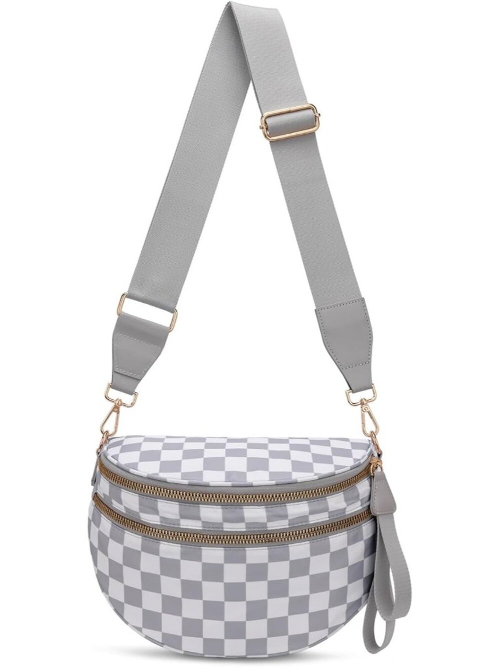 Womens Light Grey Pure Color Checkered Nylon Fanny Pack Travel Crossbody Bag